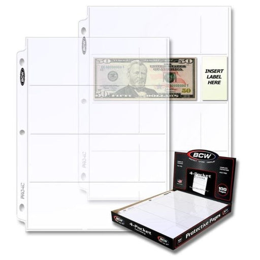 Pro 4-Pocket Currency Page (100 CT. Box) - Pastime Sports & Games