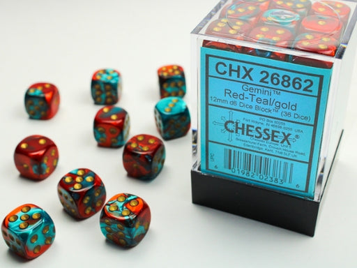 Gemini 36-Piece Dice Set Red-Teal with Gold - Pastime Sports & Games