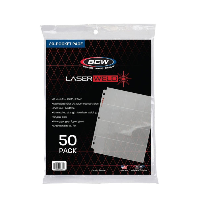 BCW Laser Weld 20-Pocket Tobacco Pages (50ct. Pack) - Pastime Sports & Games