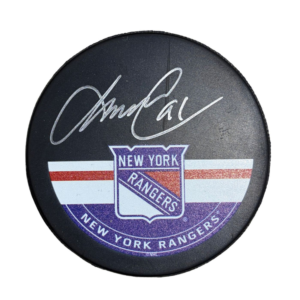 Markus Naslund Autographed New York Rangers Puck (Printed Autograph Puck) - Pastime Sports & Games