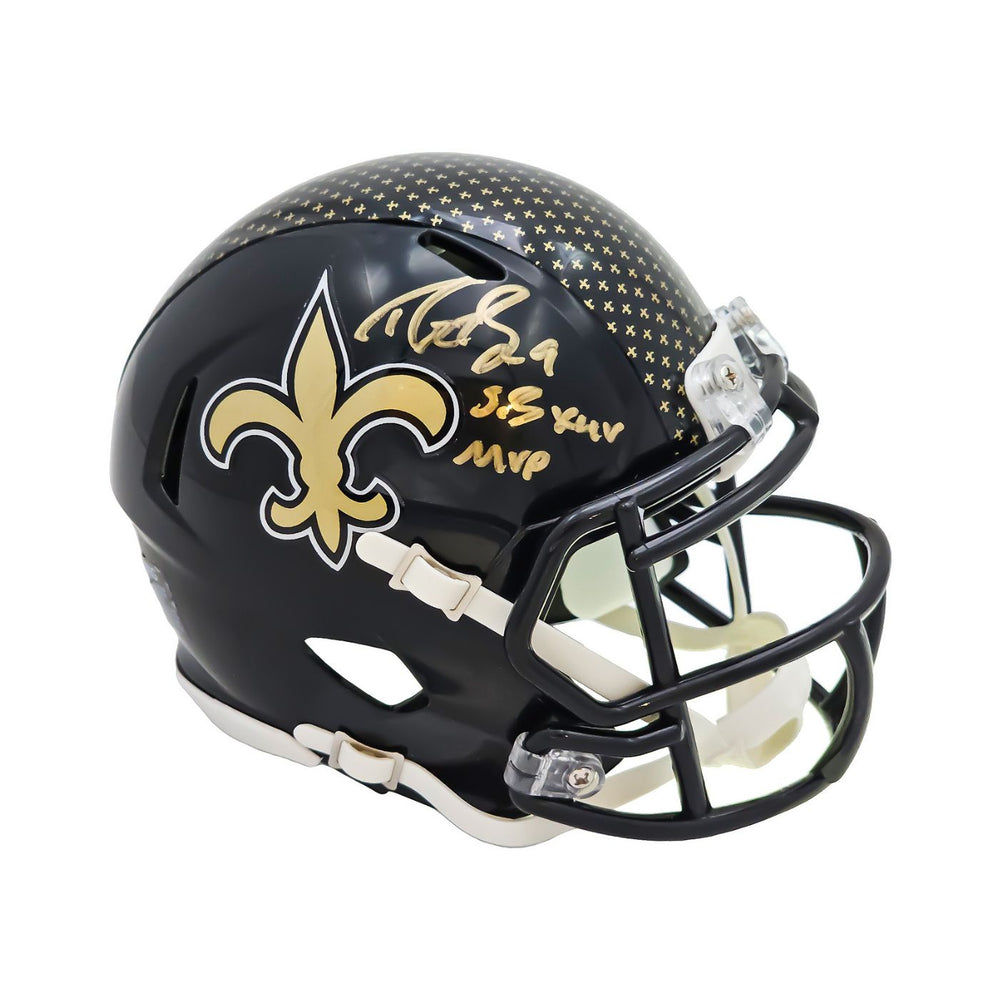 Drew Brees Autographed New Orleans Saints 2022 Alternate Black Mini Speed Helmet - Pastime Sports & Games