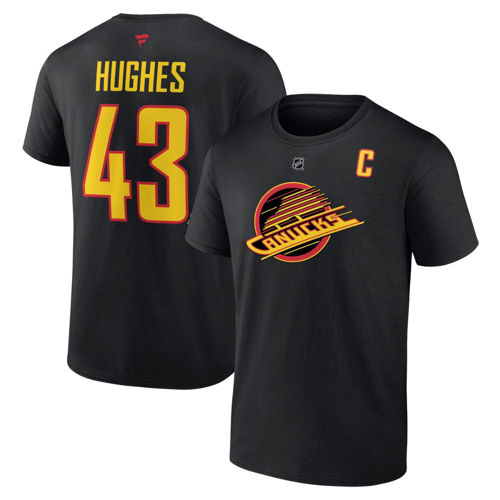 Quinn Hughes Vancouver Canucks Fanatics Authentic Stack Name & Number Black T-Shirt