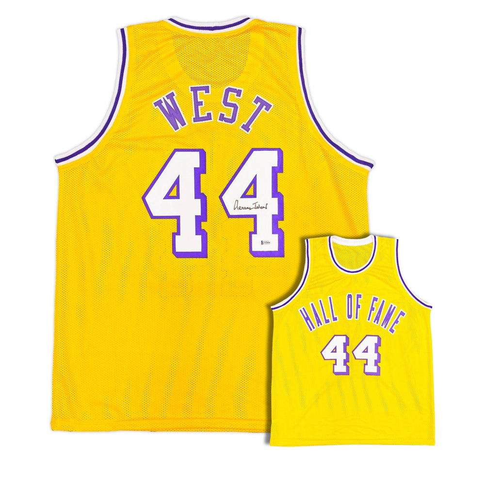 Jerry West Autographed "Hall Of Fame" Custom Yellow Basketball Jersey