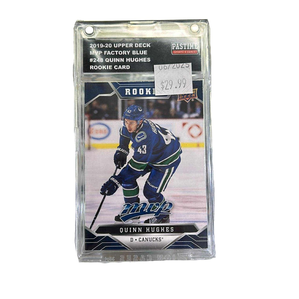 Quinn Hughes 2019/20 Upper Deck MVP Factory Blue Rookie Card #248 Encased in Magpro - Pastime Sports & Games