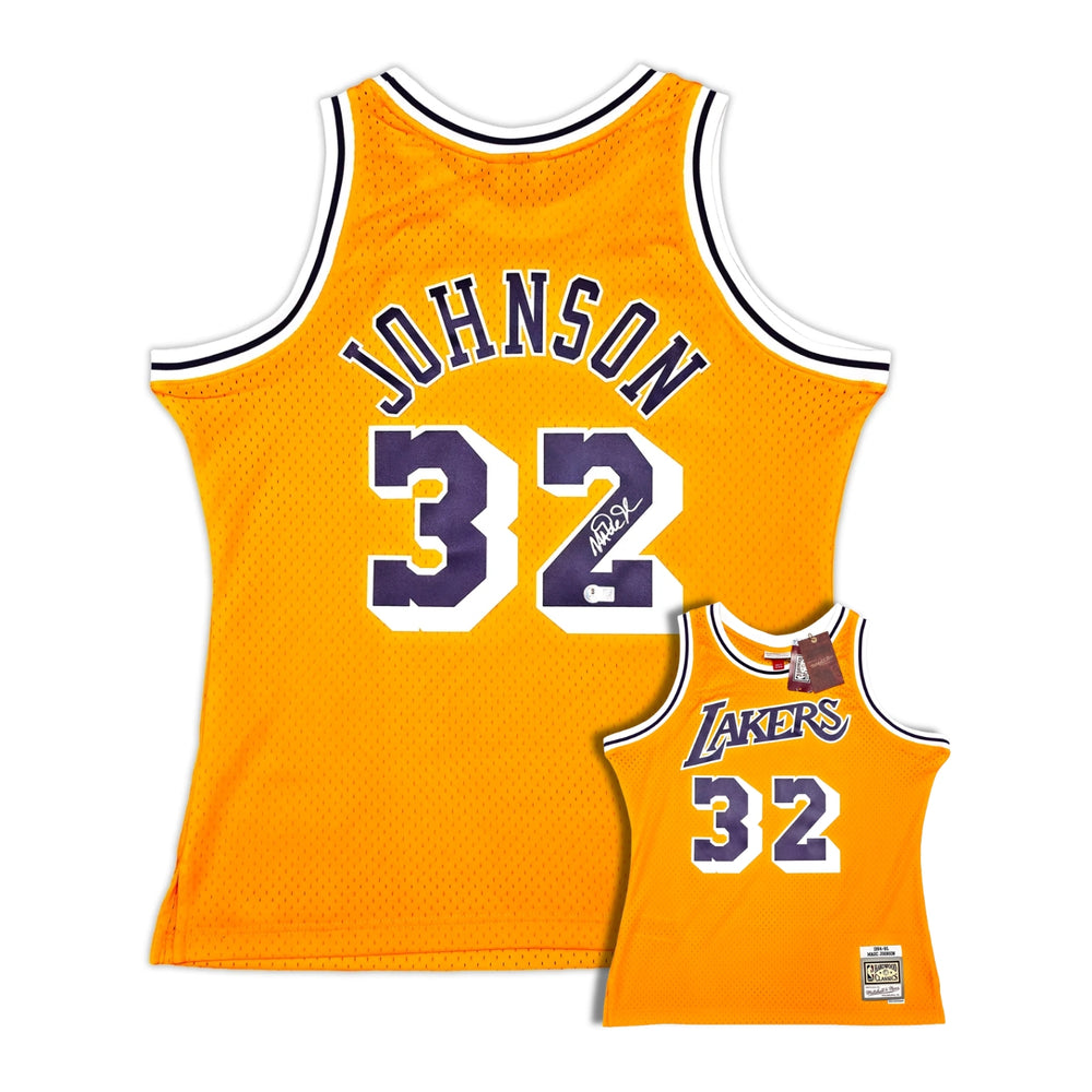 Magic Johnson Autographed Los Angeles Lakers Mitchell & Ness 1984-85 Yellow Jersey