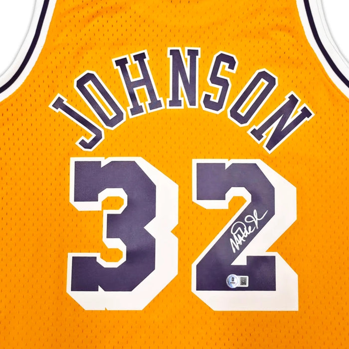 Magic Johnson Autographed Los Angeles Lakers Mitchell & Ness 1984-85 Yellow Jersey