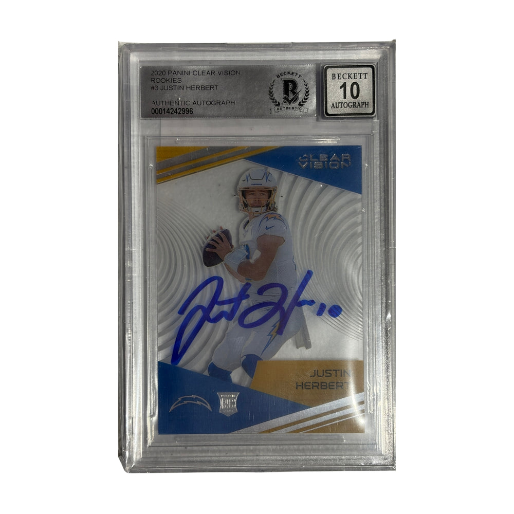 Justin Herbert Autographed 2020 Panini Clear Vision Rookies #3 Beckett Slabbed/Graded Card
