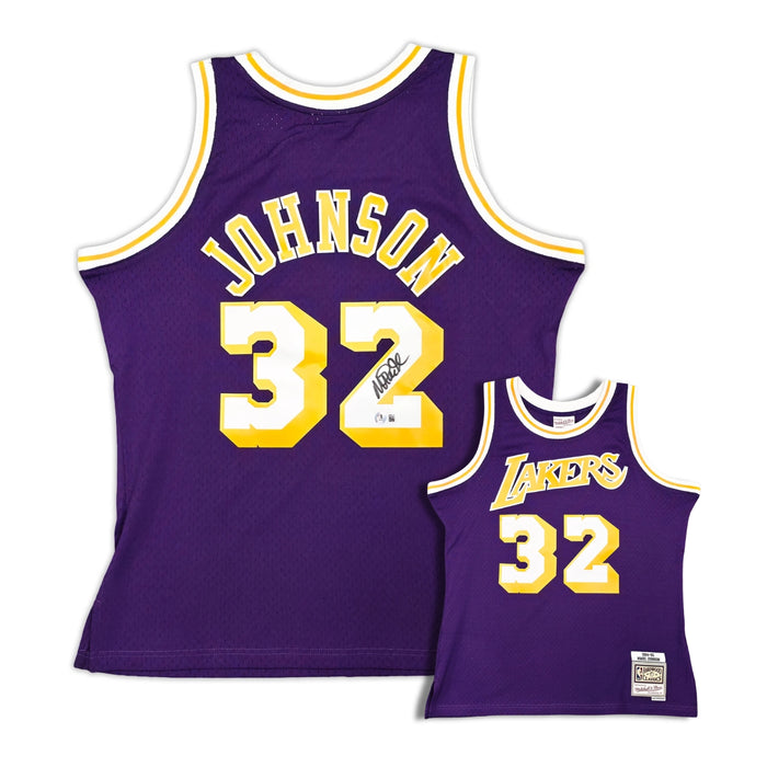 Magic Johnson Autographed Los Angeles Lakers Mitchell & Ness 1984-85 Purple Jersey