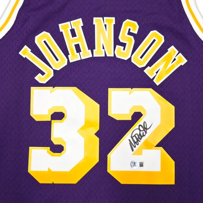 Magic Johnson Autographed Los Angeles Lakers Mitchell & Ness 1984-85 Purple Jersey
