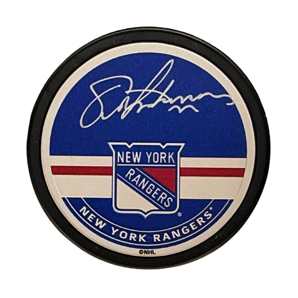 Eric Lindros Autographed New York Rangers Hockey Puck (Textured Autograph Puck) - Pastime Sports & Games