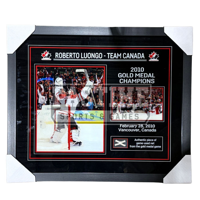 Roberto Luongo Team Canada 2010 Gold Medal Champions Framed Photo (With Game Used Net) - Pastime Sports & Games