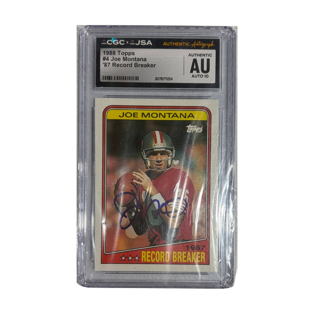 Joe Montana Autographed 1988 Topps 87' Record Breaker #4 CGC X JSA Slabbed Card