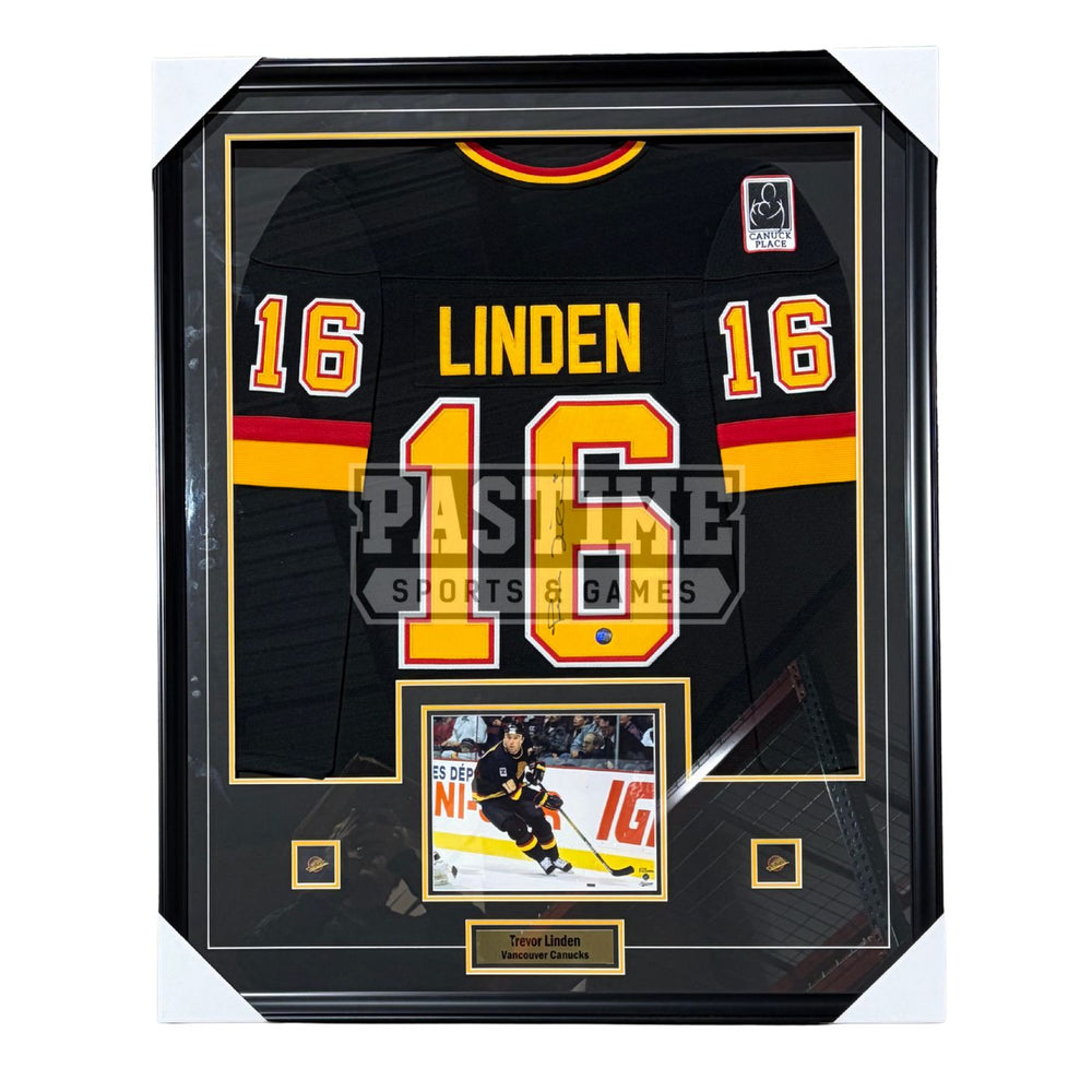 Trevor Linden Autographed Vancouver Canucks Framed Black Skate Hockey Jersey - Pastime Sports & Games