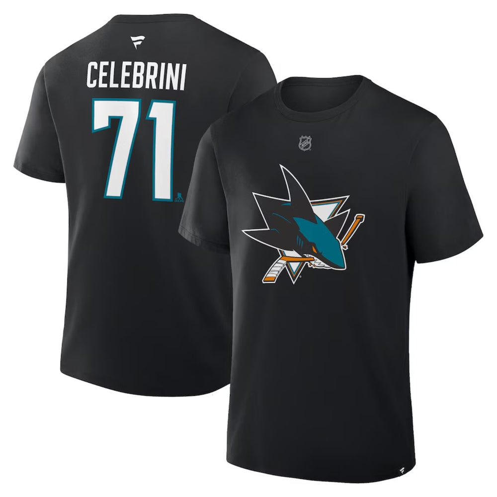 Macklin Celebrini San Jose Sharks Fanatics Authentic Stack Name & Number Black T-Shirt