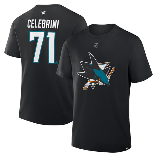 Macklin Celebrini San Jose Sharks Fanatics Authentic Stack Name & Number Black T-Shirt