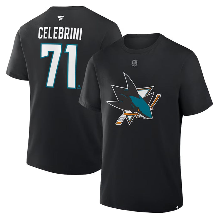 Macklin Celebrini San Jose Sharks Fanatics Authentic Stack Name & Number Black T-Shirt
