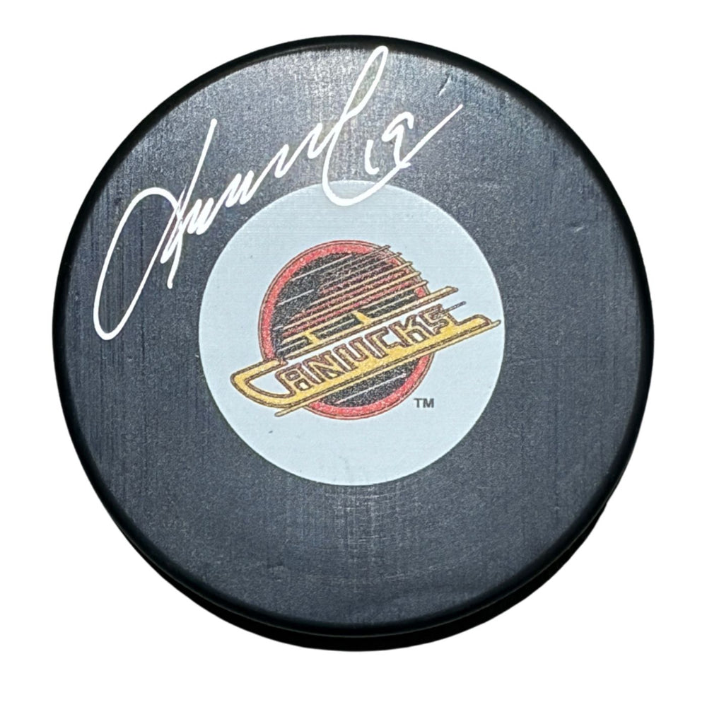 Markus Naslund Autographed Vancouver Canucks Puck (Printed Small Skate Logo) - Pastime Sports & Games