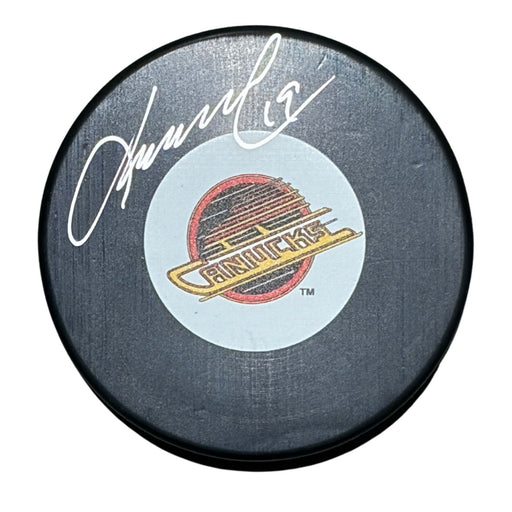 Markus Naslund Autographed Vancouver Canucks Puck (Printed Small Skate Logo) - Pastime Sports & Games