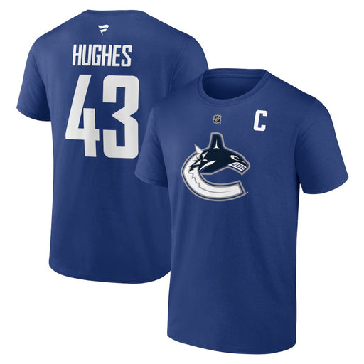 Quinn Hughes Vancouver Canucks Fanatics Authentic Stack Name & Number Blue T-Shirt