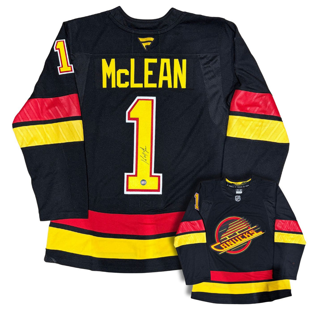 Kirk McLean Autographed Vancouver Canucks Skate Custom Stitched Black Home Fanatics Jersey