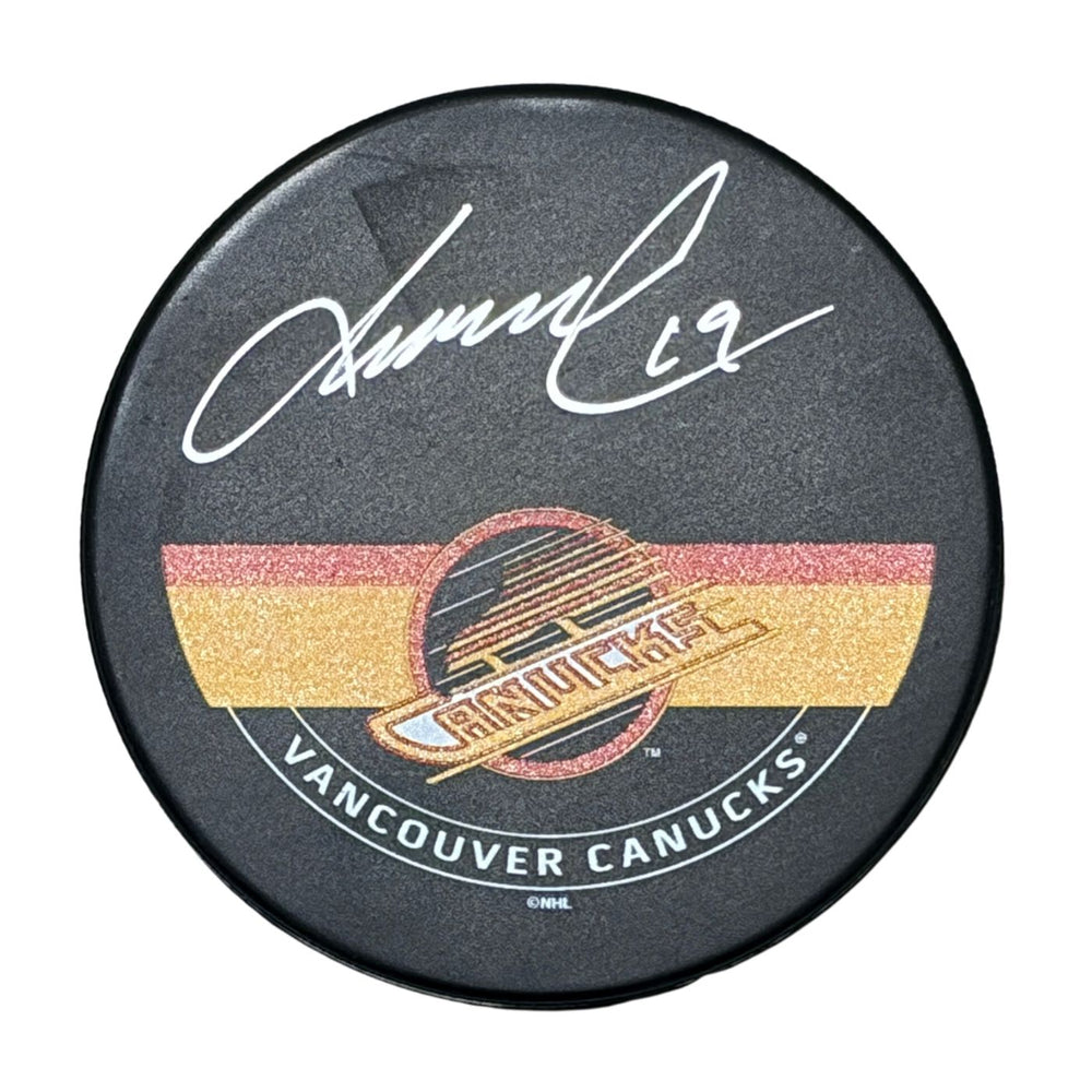 Markus Naslund Autographed Vancouver Canucks Puck (Printed Skate Autograph Puck) - Pastime Sports & Games