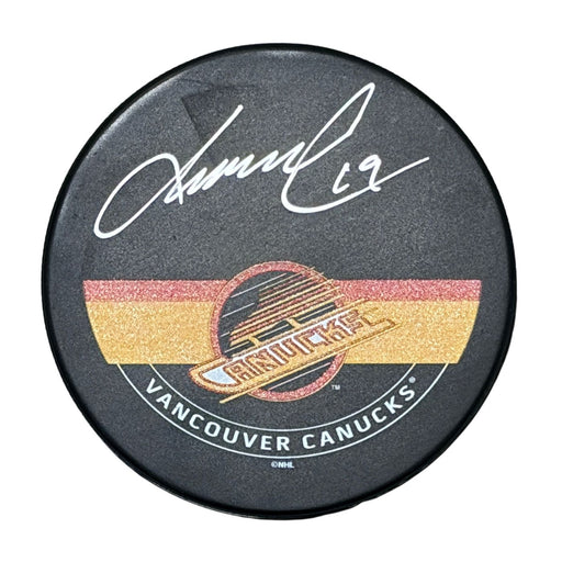 Markus Naslund Autographed Vancouver Canucks Puck (Printed Skate Autograph Puck) - Pastime Sports & Games