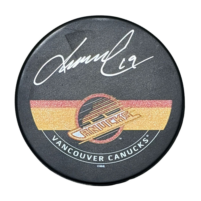 Markus Naslund Autographed Vancouver Canucks Puck (Printed Skate Autograph Puck) - Pastime Sports & Games