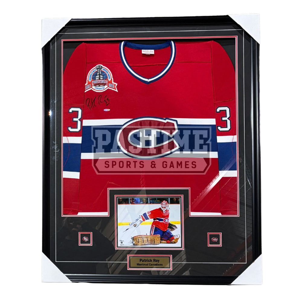 Patrick Roy Autographed Montreal Candiens Framed Red Mitchell & Ness Hockey Jersey
