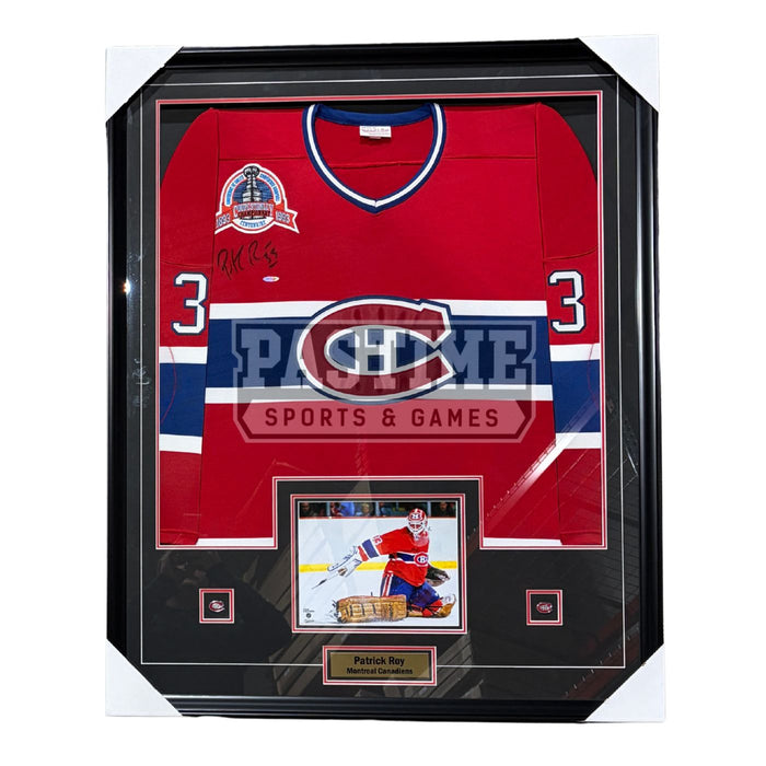 Patrick Roy Autographed Montreal Candiens Framed Red Mitchell & Ness Hockey Jersey