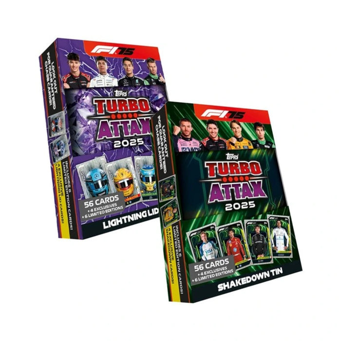 2025 Topps Turbo Attax Formula 1 Cartes - Couvercles Éclair Méga Boîte Métallique (66 Cartes 6 le et 4 Exclusivités 2025 Topps Turbo Attax Formula 1 Cartes - Couvercles Éclair Méga Boîte Métallique (66 Cartes 6 le et 4 Exclusivités