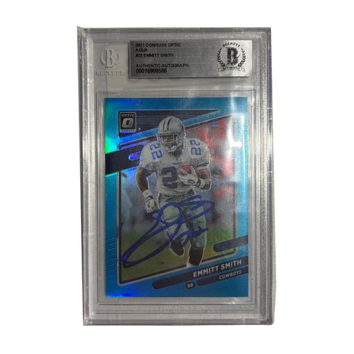 Emmitt Smith Autographed 2021 Panini Donruss Optic Aqua #25 Beckett Slabbed/Graded Card