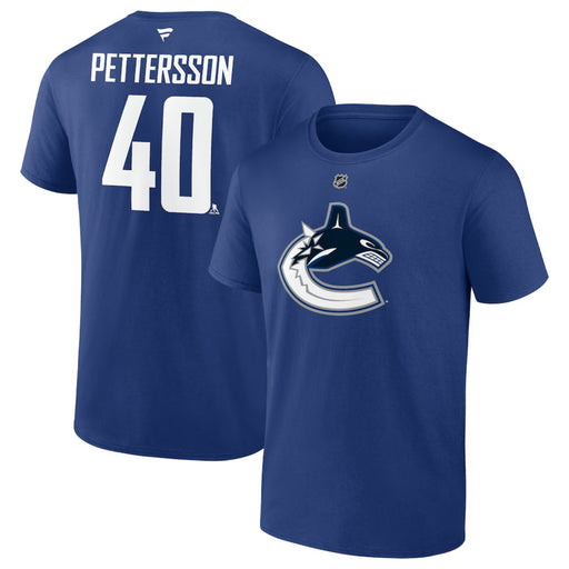 Elias Pettersson Vancouver Canucks Fanatics Authentic Stack Name & Number Blue T-Shirt
