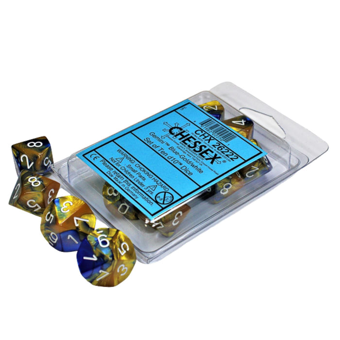 Gemini 10-Piece D10 Set Blue-Gold/White - Pastime Sports & Games