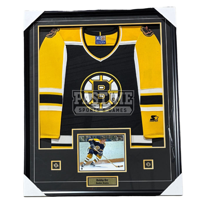 Bobby Orr Autographed Boston Bruins Framed Black Starter Jersey