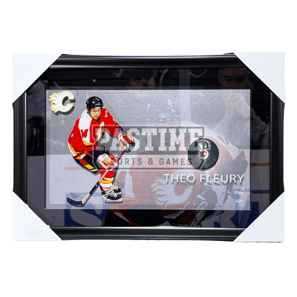 Theo Fleury Autographed Calgary Flames Framed Puck