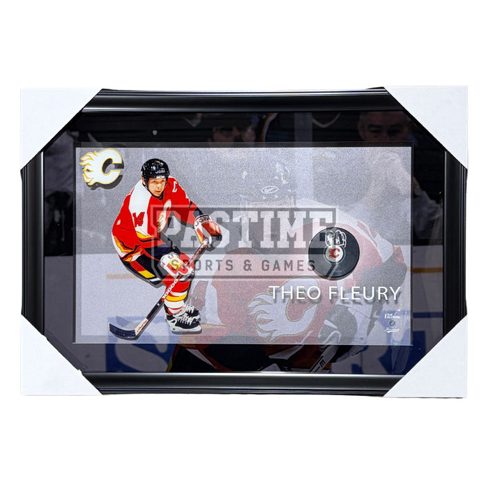 Theo Fleury Autographed Calgary Flames Framed Puck