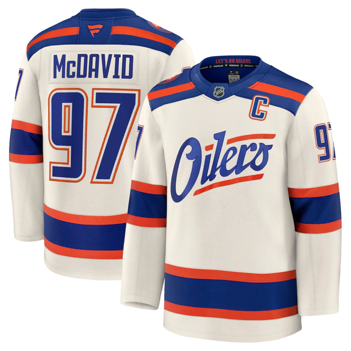 Connor McDavid Edmonton Oilers 2025 Light Beige Alternate Premium Hockey Jersey