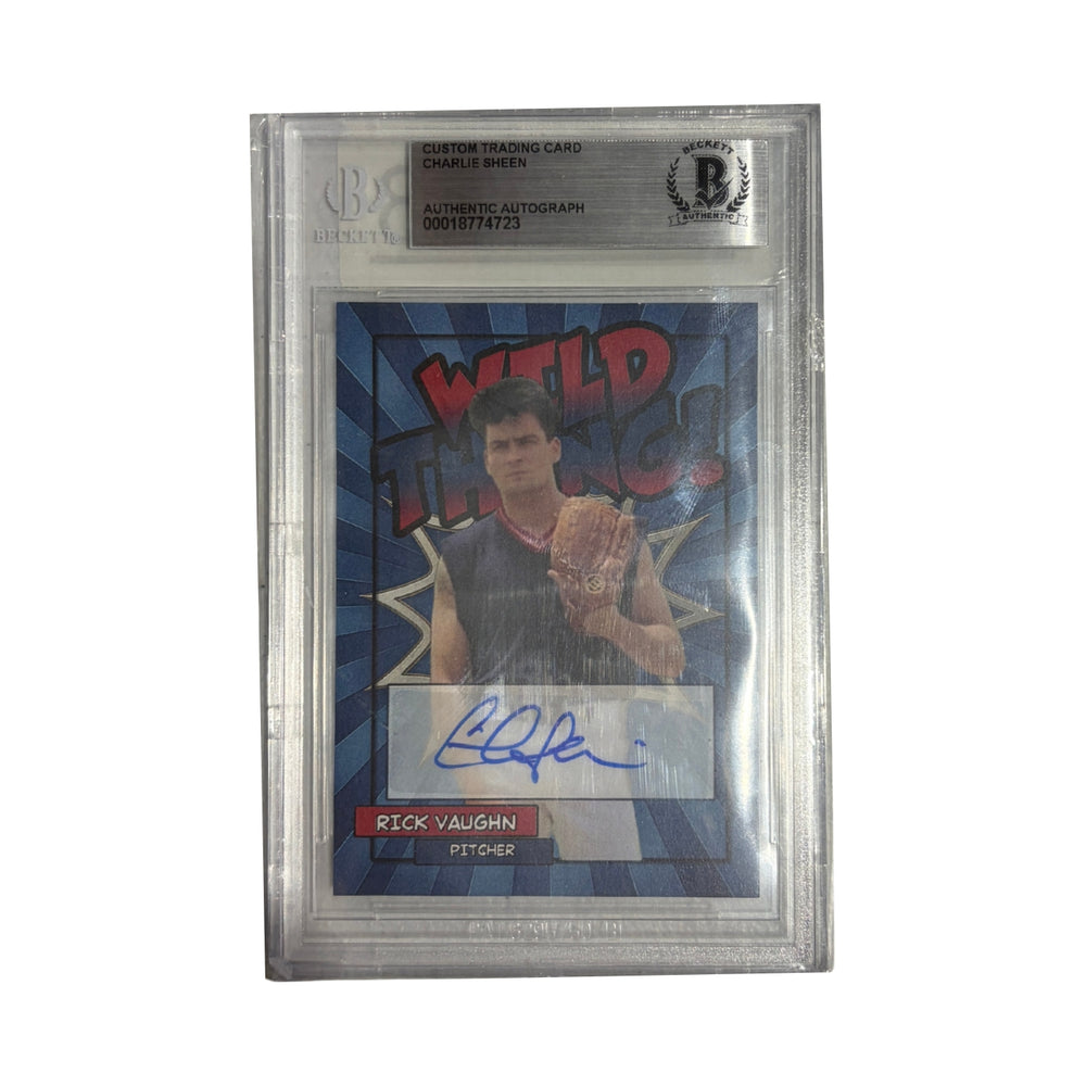 Charlie Sheen Autographed Wild Thing! Custom Trading Card Beckett Slabbed/Graded Card