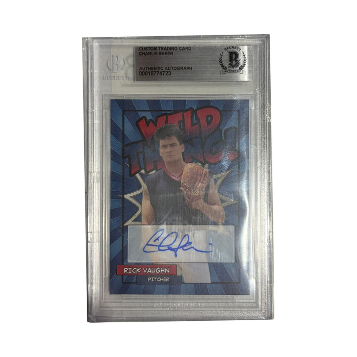 Charlie Sheen Autographed Wild Thing! Custom Trading Card Beckett Slabbed/Graded Card