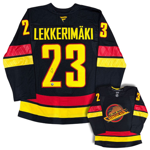 Jonathan Lekkerimaki Autographed Vancouver Canucks Skate Fanatics Premium Hockey Jersey