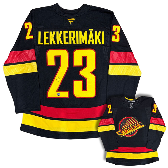 Jonathan Lekkerimaki Autographed Vancouver Canucks Skate Fanatics Premium Hockey Jersey