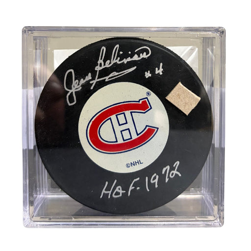 Jean Beliveau Autographed Hockey Puck (Small Vintage Logo) - Pastime Sports & Games