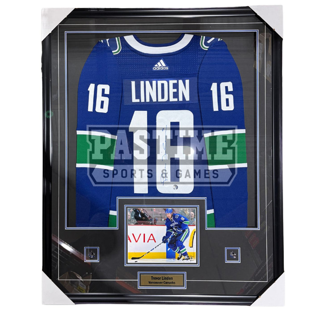 Trevor Linden Vancouver Canucks Autographed Blue Framed Hockey Jersey