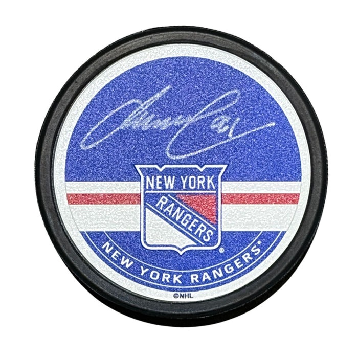 Markus Naslund Autographed New York Rangers Puck (Textured Autograph Puck) - Pastime Sports & Games
