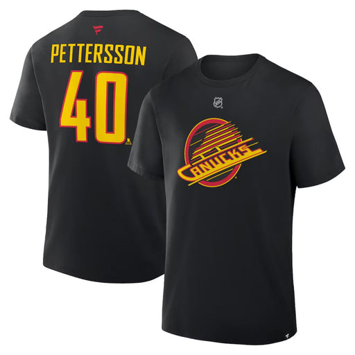 Elias Pettersson Vancouver Canucks Fanatics Authentic Stack Name & Number Black T-Shirt