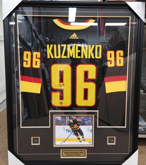 Vancouver Canucks Andrei Kuzmenko Framed Autographed Adidas Hockey Home Black Jersey - Pastime Sports & Games