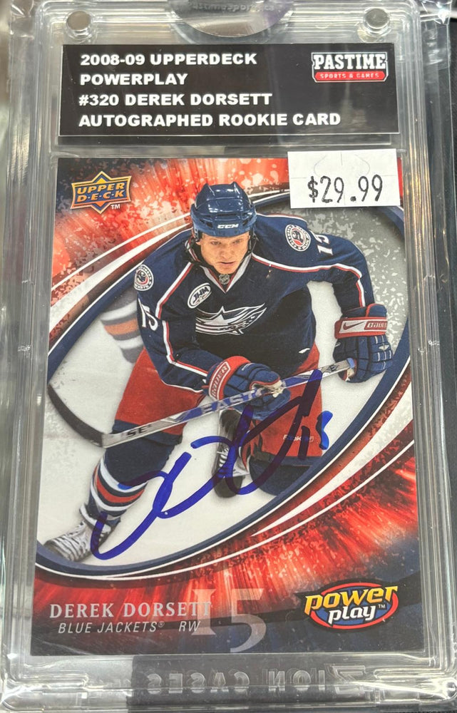 2008-09 Upper Deck Power Play #320 Derek Dorsett Autographed Rookie Card Encased in Magpro - Pastime Sports & Games