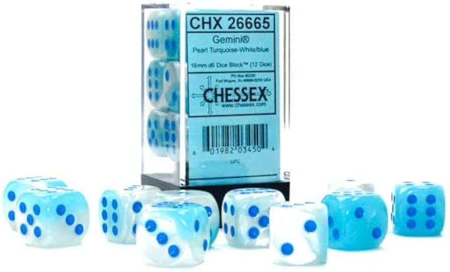 Gemini 12-Piece Dice Set Pearl Turquoise White/Blue