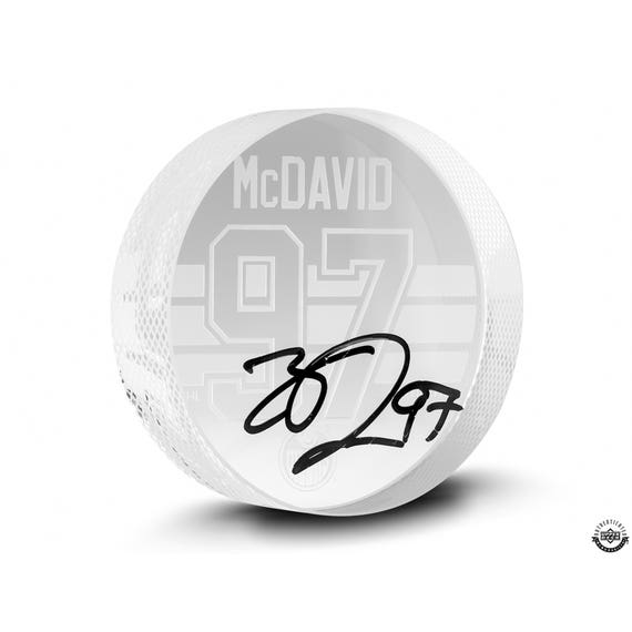 Connor McDavid Autographed Edmonton Oilers Puck (Sand Carved Clear Crystal) - Pastime Sports & Games