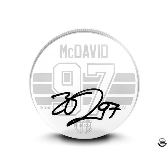 Connor McDavid Autographed Edmonton Oilers Puck (Sand Carved Clear Crystal) - Pastime Sports & Games
